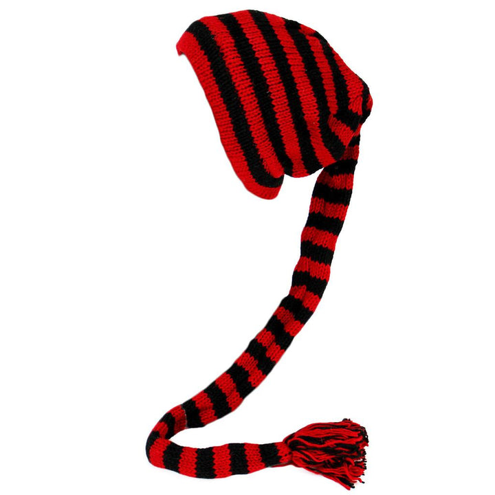 Wool Knit 'Tinky Winky' Tail Beanie Hat - Red & Black