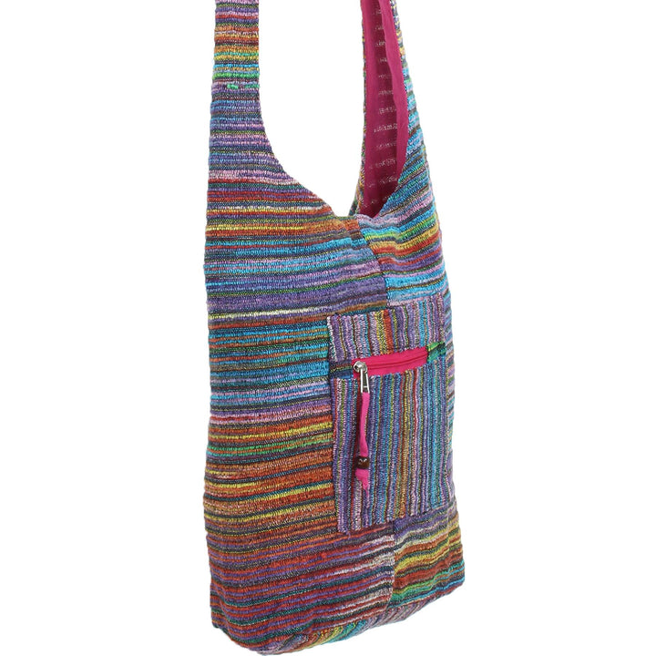 Striped Chenille Sling Shoulder Bag - Multi - Pink Lining