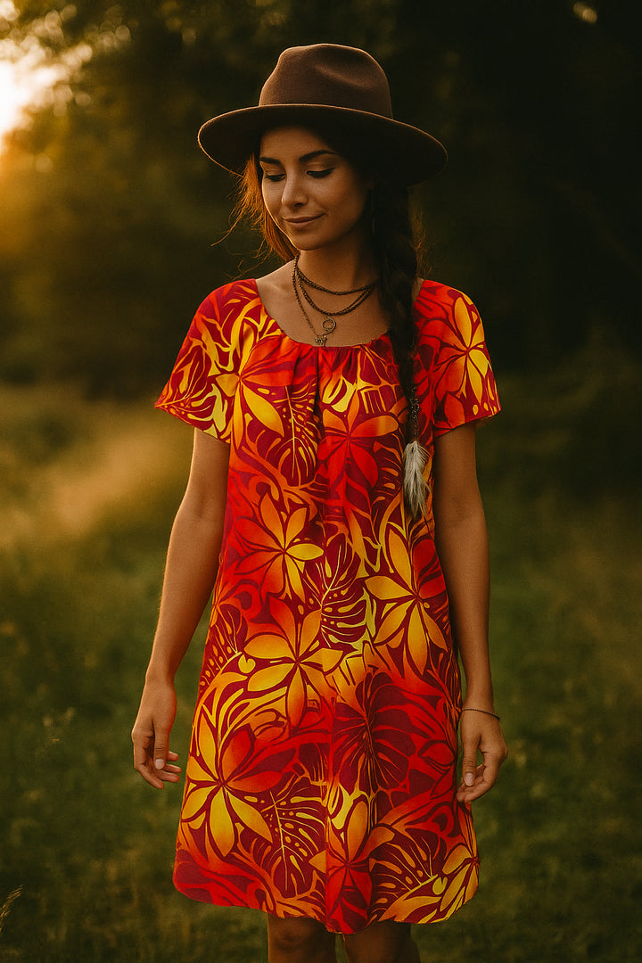 Floaty Pocket Pleat Dress - Jungle Glow
