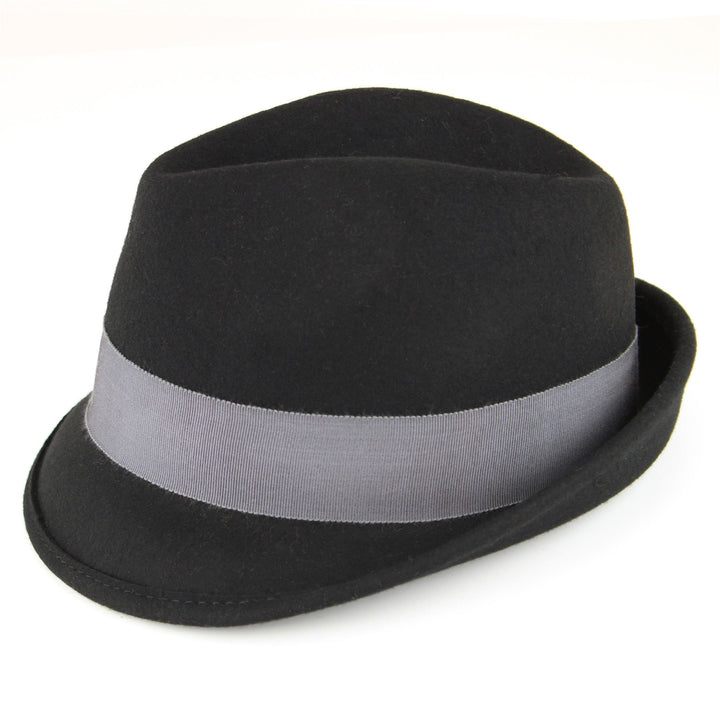 Wool felt trilby hat with wide band and side bow - Black