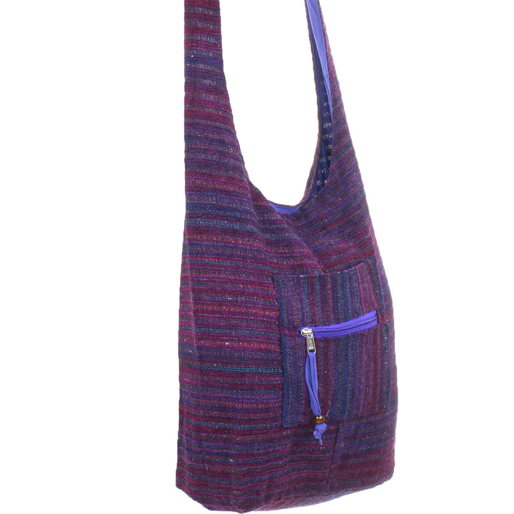 Striped Chenille Sling Shoulder Bag - Bright Purple