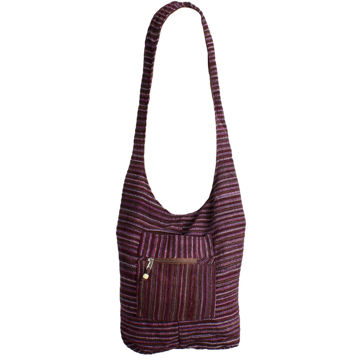 Striped Chenille Sling Shoulder Bag - Dark Purple