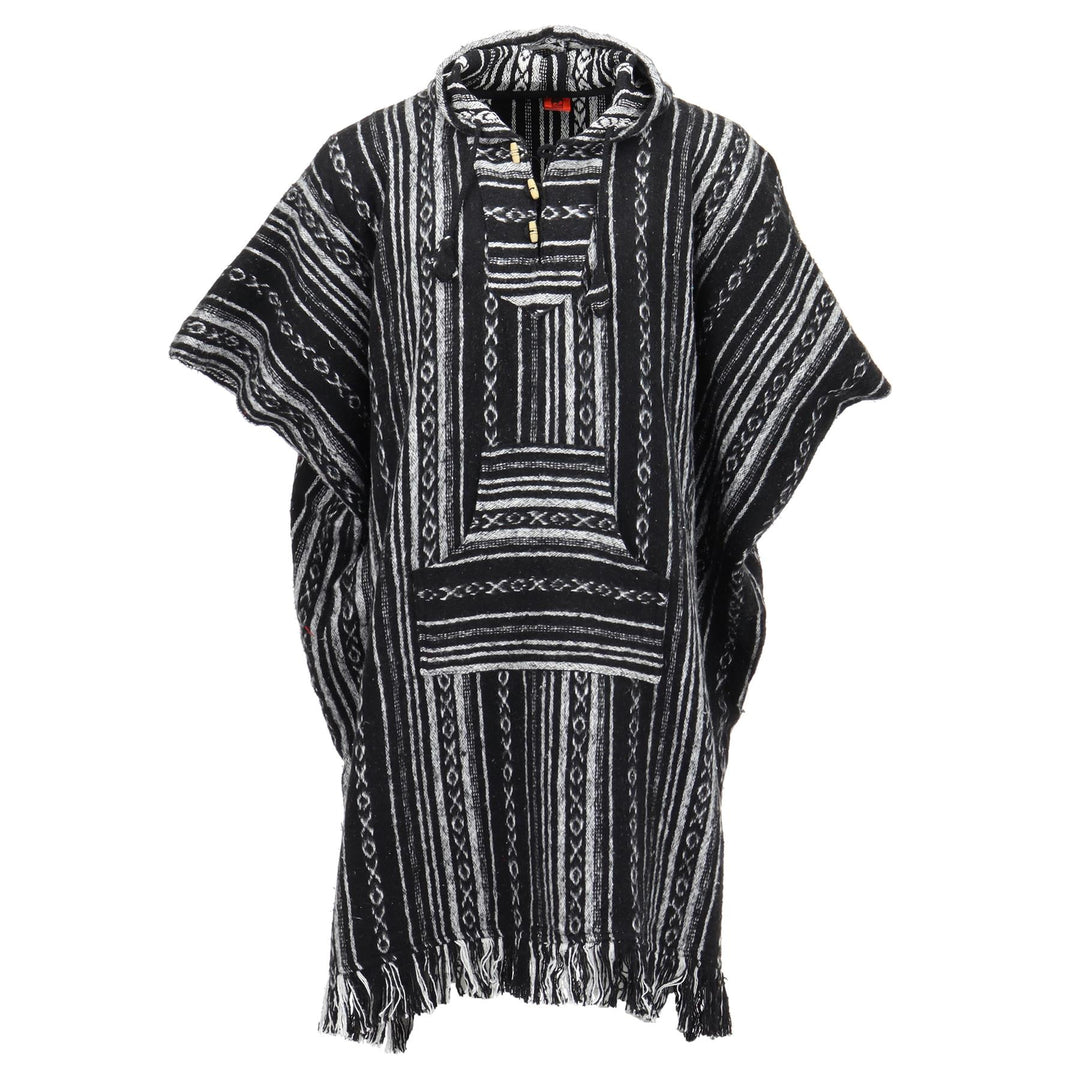 Brushed Cotton Long Hooded Poncho - Black Diamond