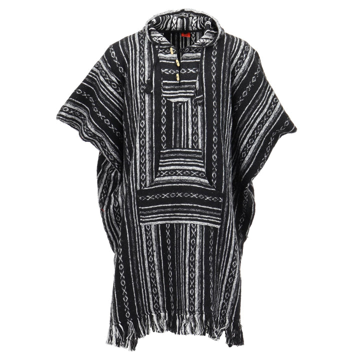 Brushed Cotton Long Hooded Poncho - Black Diamond