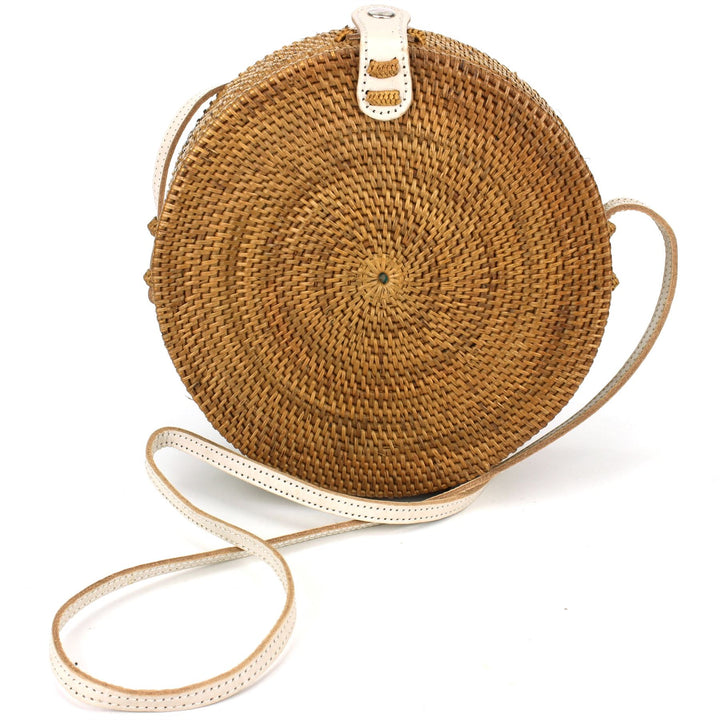 Loud Elephant Handwoven Round Rattan Bag - White Snap