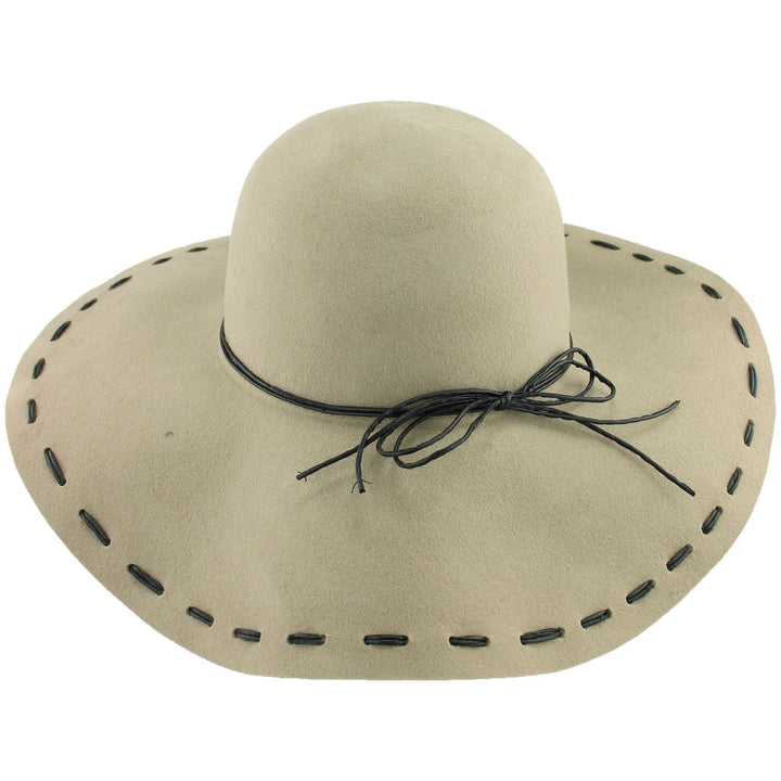 100% Wool felt wide brim floppy hat with cord band - Beige (57cm)