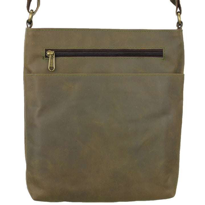 Real Leather Shoulder Bag with Front Zip and Pouch Pocket - Light Brown