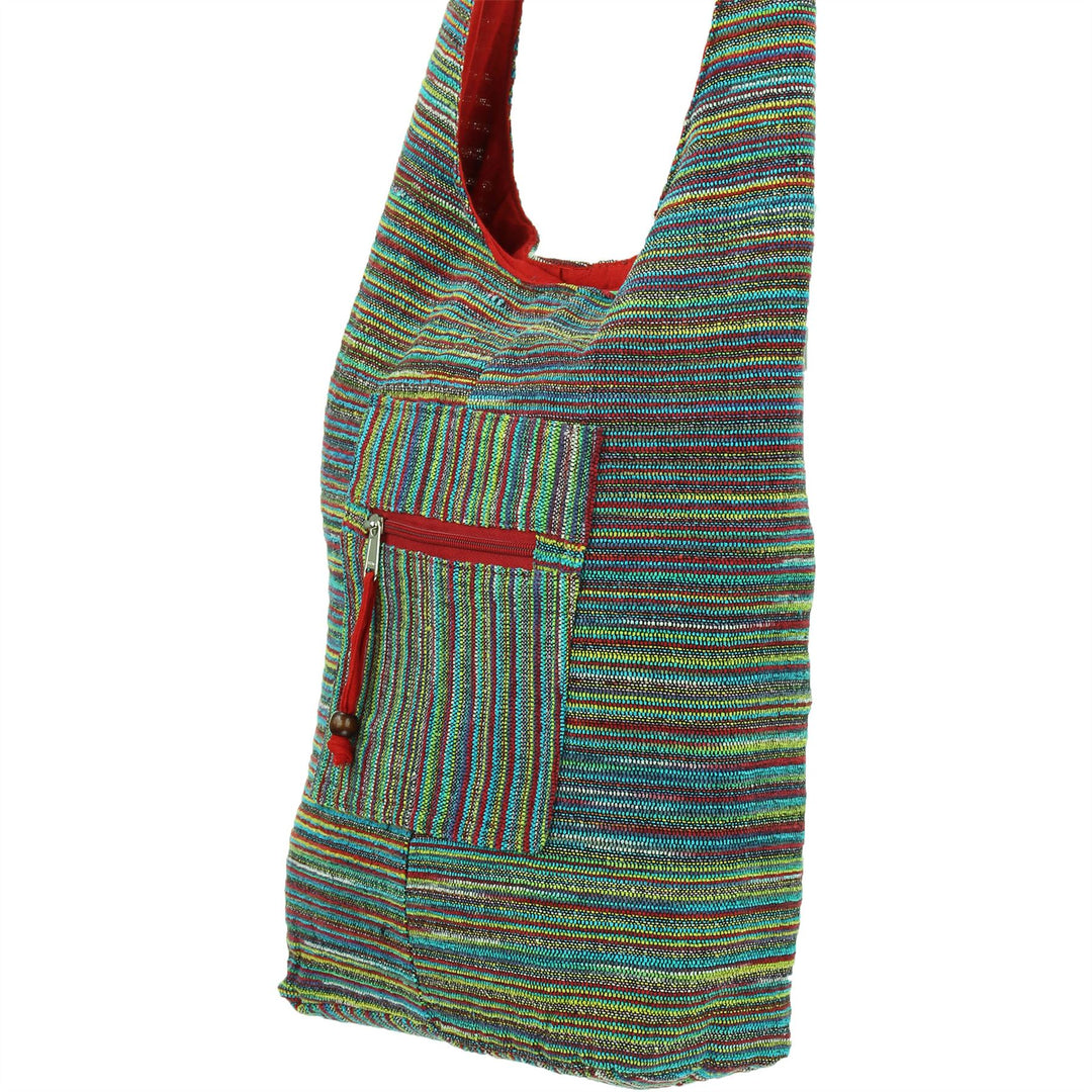 Striped Chenille Sling Shoulder Bag - Multi - Red Lining