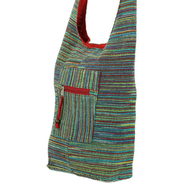 Striped Chenille Sling Shoulder Bag - Multi - Red Lining