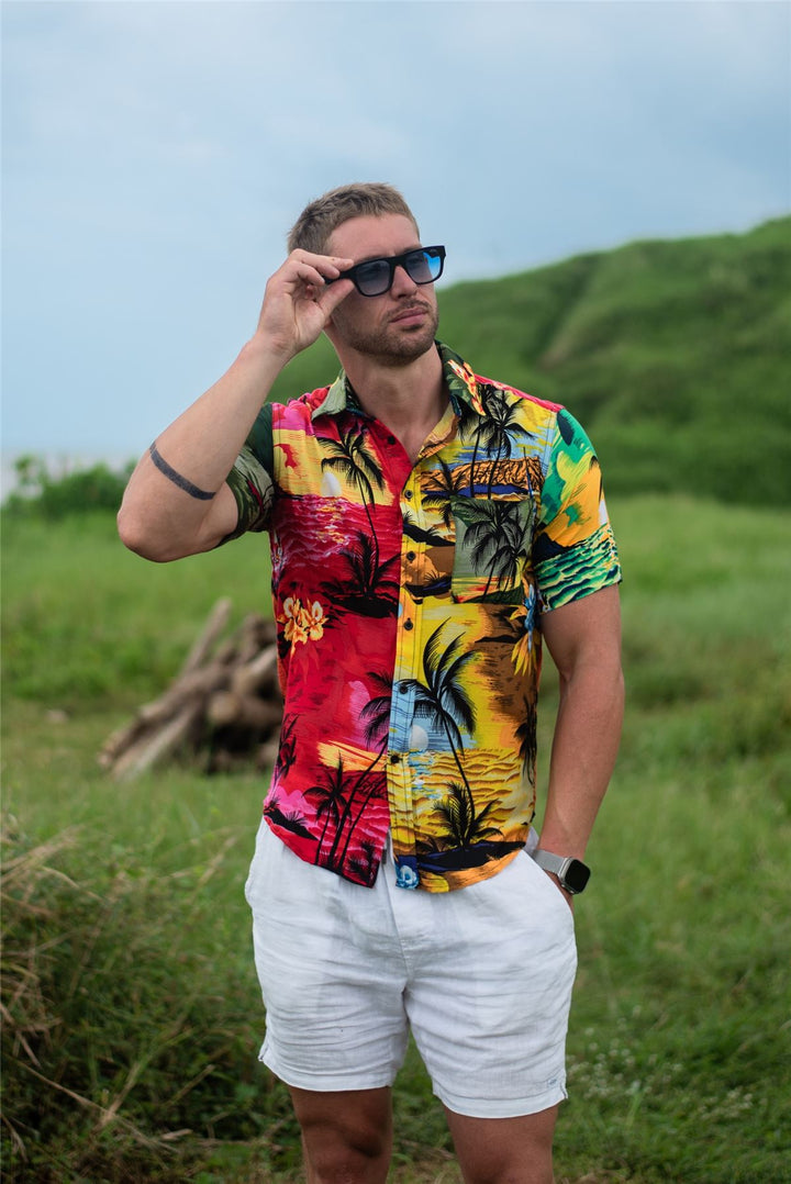 Regular Fit Short Sleeve Shirt - Random Mixed Panel Tropical Sundown