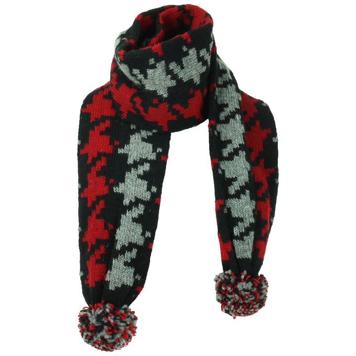 Chunky Wool Knit Scarf - Red Houndstooth