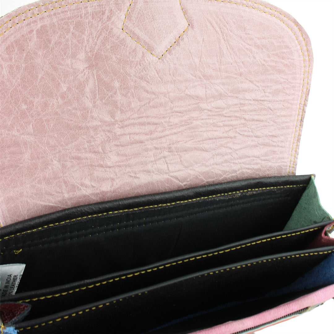 Real Leather Colourful Messenger Shoulder Bag - Orange Mix