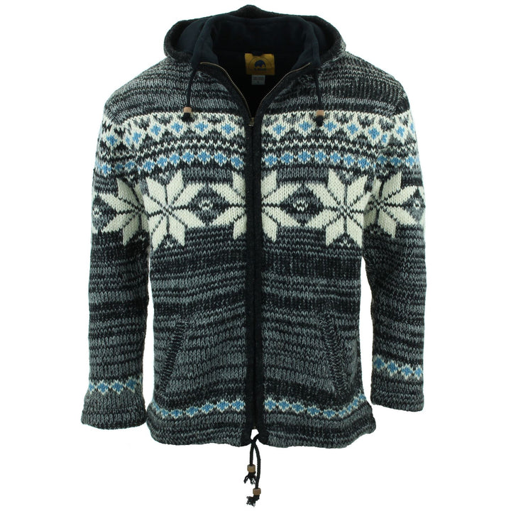 Hand Knitted Wool Hooded Jacket Cardigan - Fairisle Grey