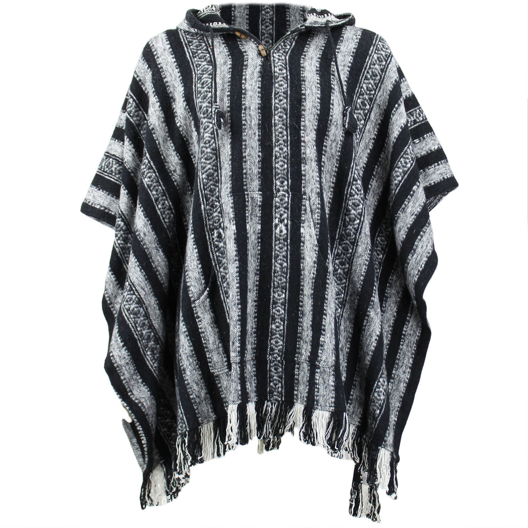 Brushed Cotton Hooded Poncho - Black White