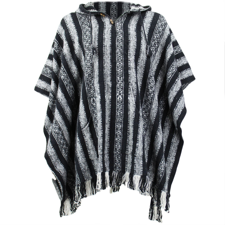 Brushed Cotton Hooded Poncho - Black White