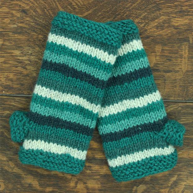 Hand Knitted Wool Arm Warmer - Stripe Teal