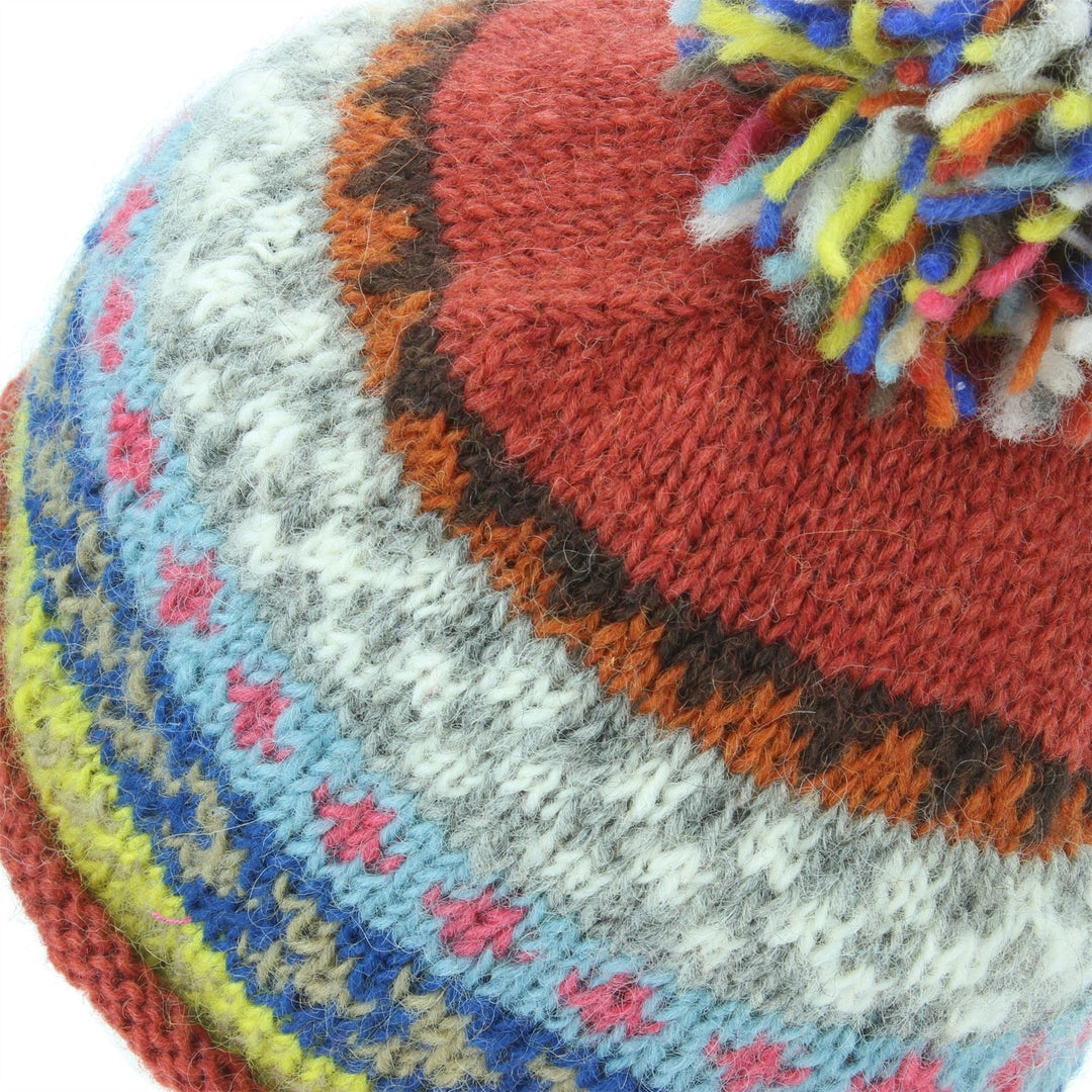 Wool Knit Beanie Bobble Hat