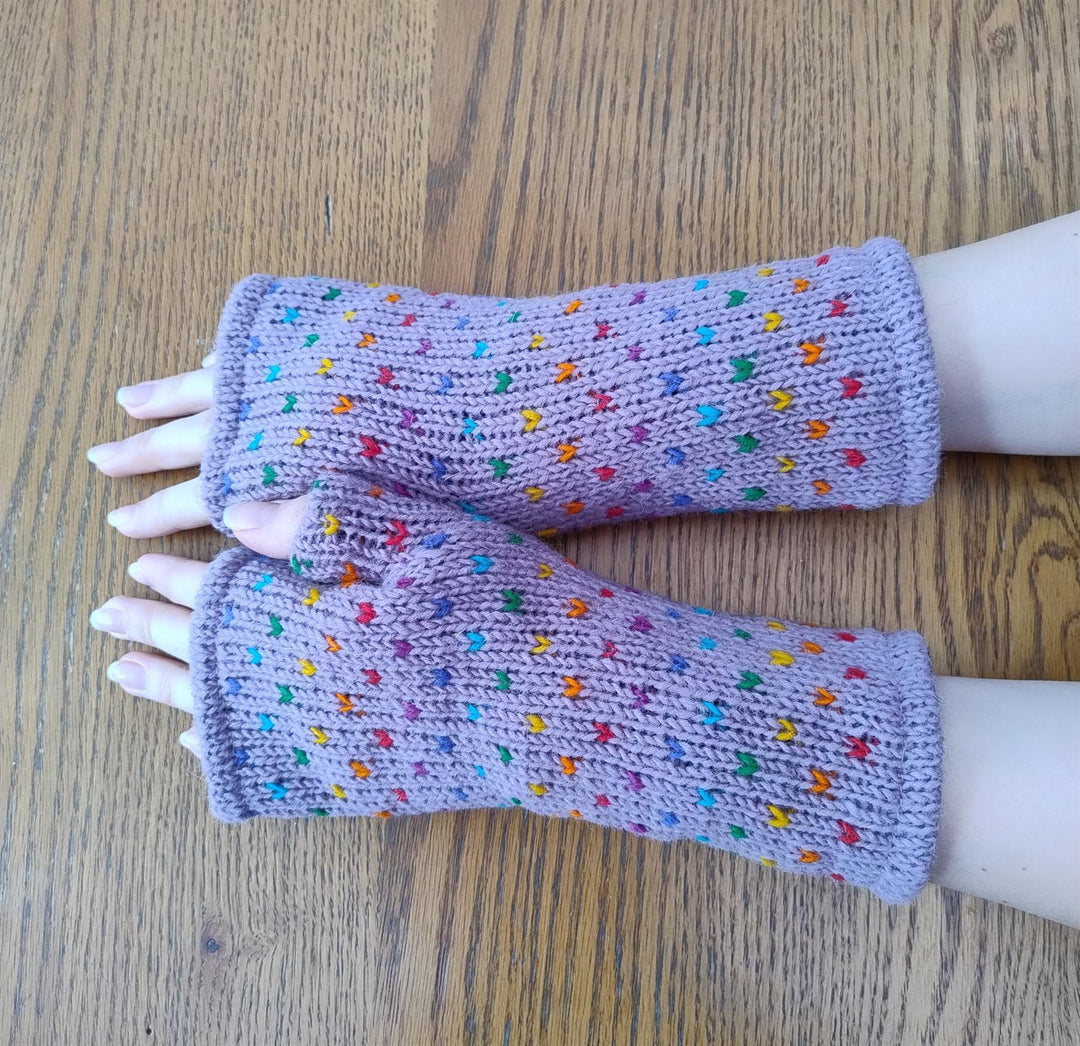 Wool Knit Fleece Lined  Wrist Warmers - Tik Tik Lilac