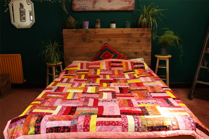 Handmade Quilted Patchwork Batik Printed Bedspread