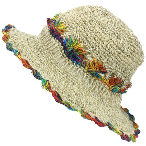 Chapeau de soleil en chanvre et coton - crochet arc-en-ciel 2