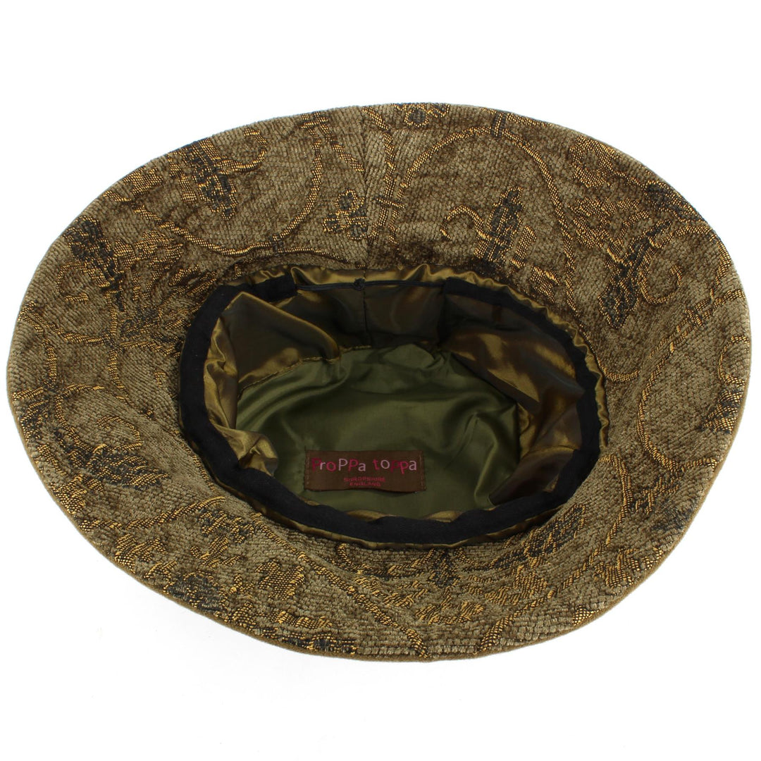 Ladies Mixed Fabric Cloche Hat with a Soft Velvety Crown and Brim