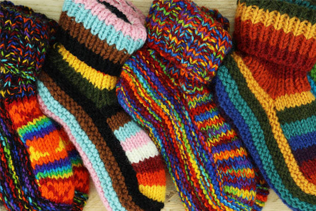 Hand Knitted Wool Slipper Socks - Stripe Anu