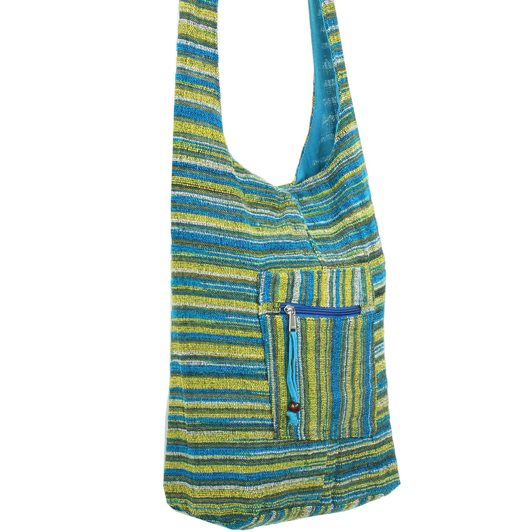 Striped Chenille Sling Shoulder Bag - Turq Yellow