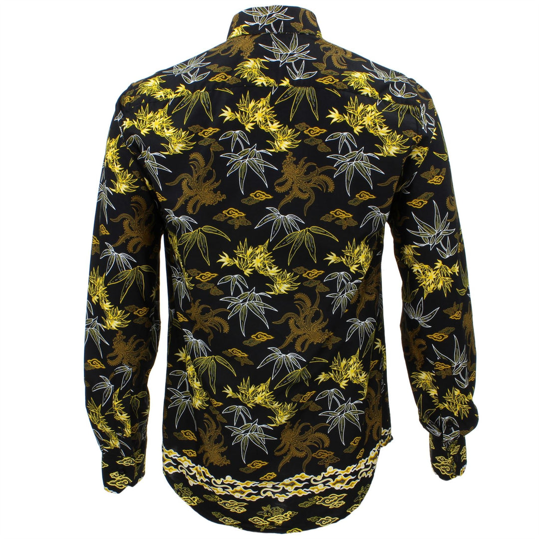 Tailored Fit Long Sleeve Shirt - Black Floral Palm
