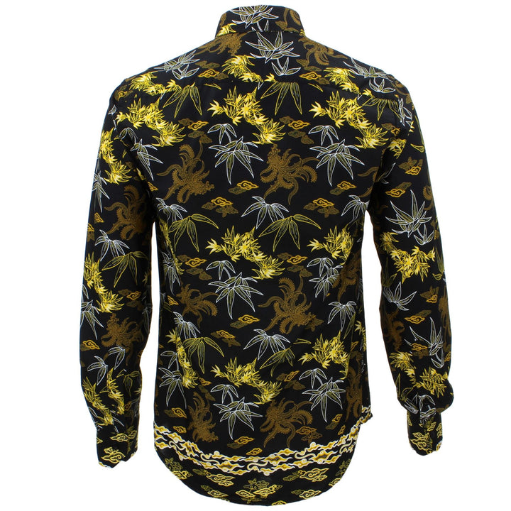 Tailored Fit Long Sleeve Shirt - Black Floral Palm