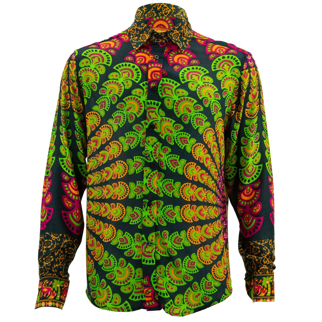 Regular Fit Long Sleeve Shirt - Mandala - Black Green