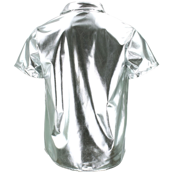 Shiny Metallic Short Sleeve Shirt - Silver
