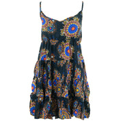 Tier Drop Summer Dress - Indigo Fractal Suzani Rayon