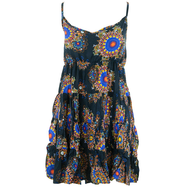 Tier Drop Summer Dress - Indigo Fractal Suzani Rayon