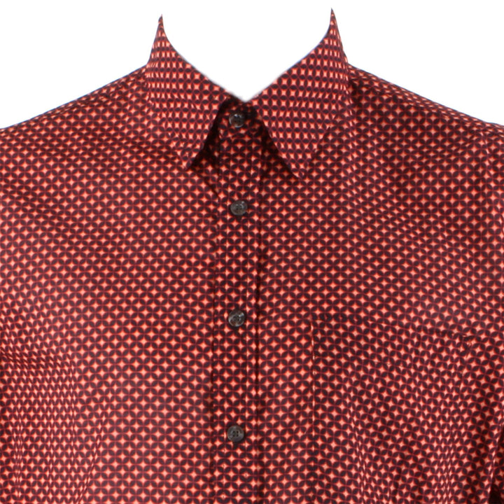 Regular Fit Long Sleeve Shirt - Dark Red Abstract