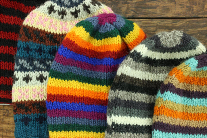 Wool Knit Baggy Beanie Hat - Rainbow