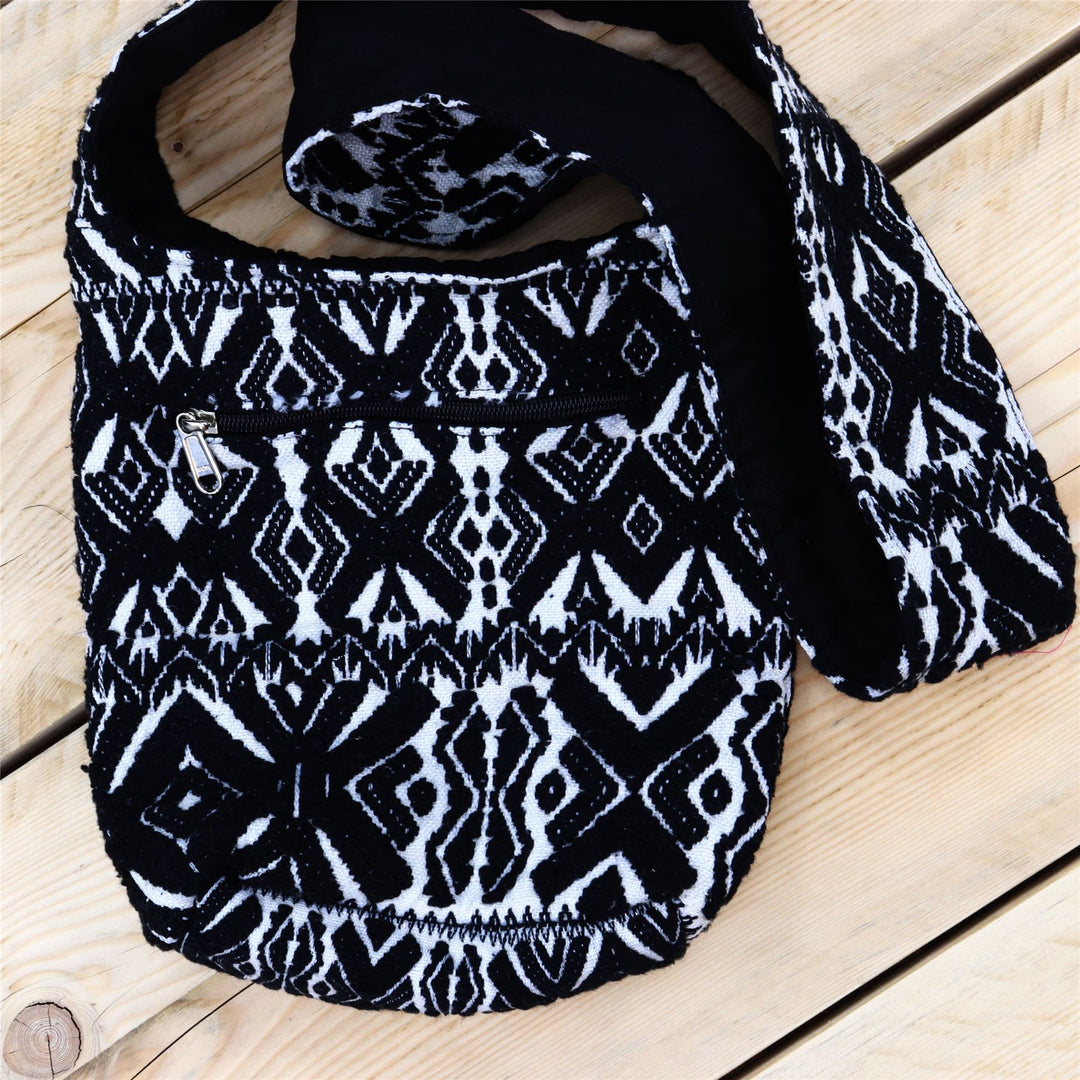 Cotton Canvas Sling Shoulder Bag - Black X