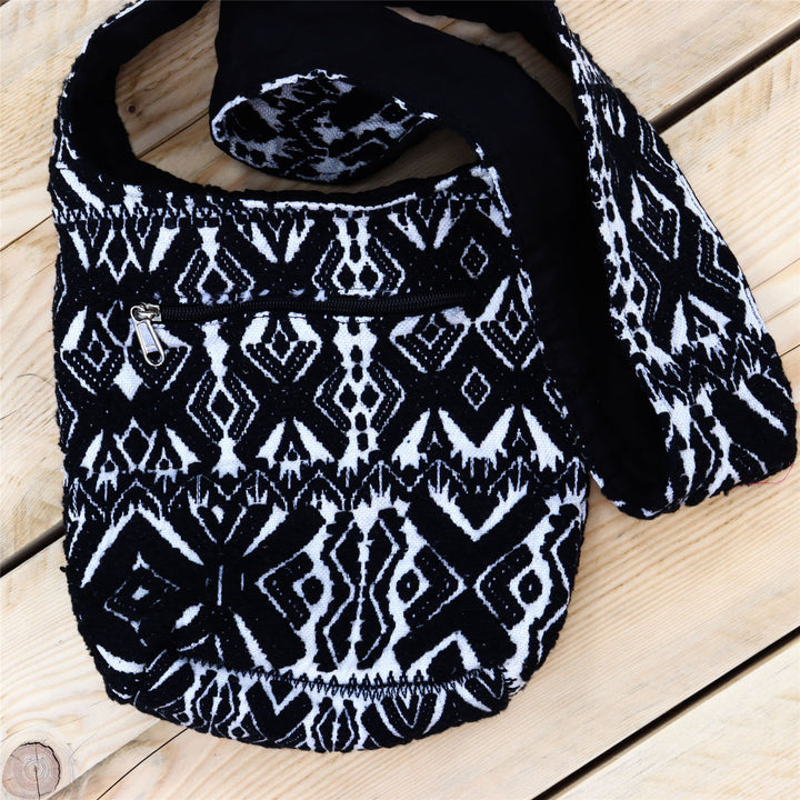 Cotton Canvas Sling Shoulder Bag - Black X