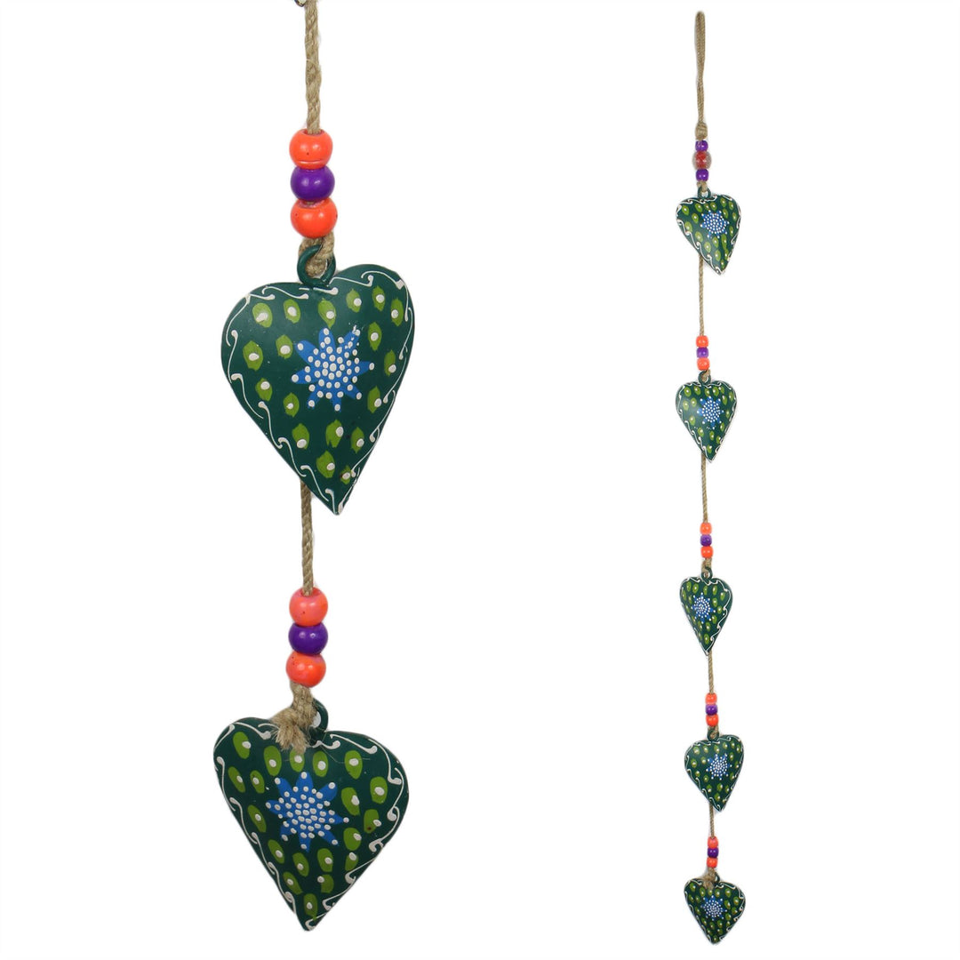 Hanging Mobile Decoration String of Hearts - Green - Sand String