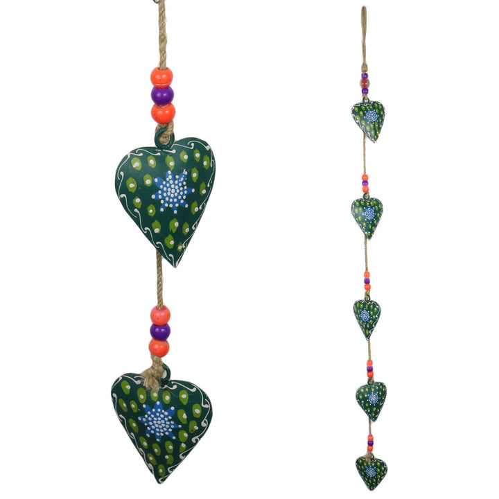 Hanging Mobile Decoration String of Hearts - Green - Sand String