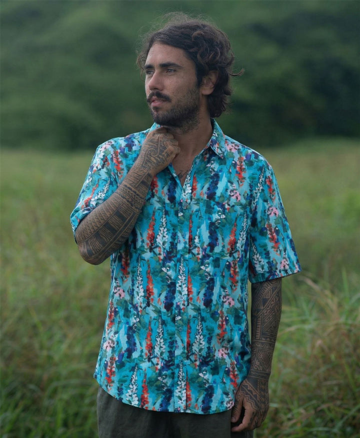 Regular Fit Short Sleeve Shirt - Watercolour Lupine