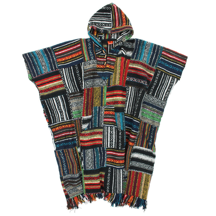 Brushed Cotton Long Hooded Poncho - Patchwork