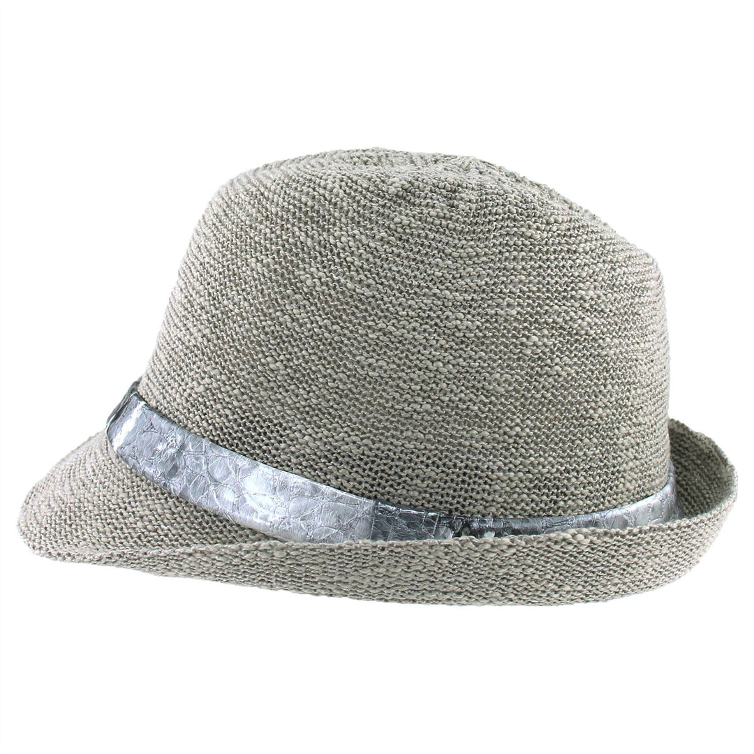 Lightweight trilby hat with faux leather snakeskin band - Light grey (57cm)