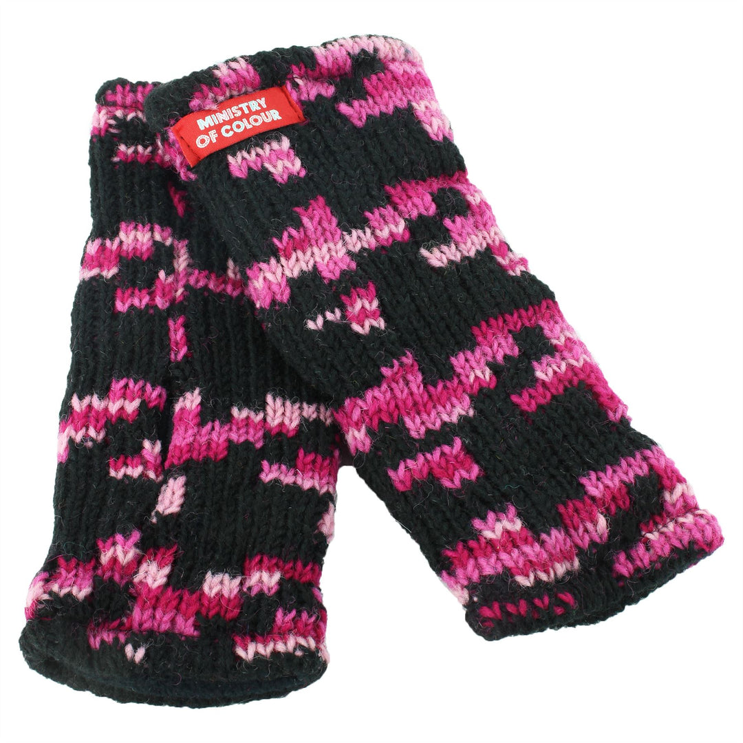 Wool Knit Arm Warmer - Pink Houndstooth