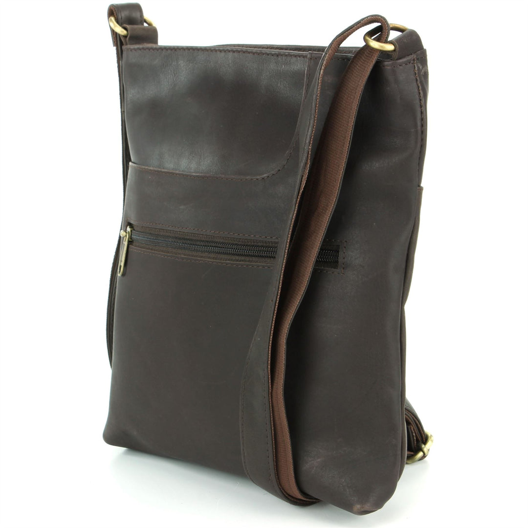 Real Leather Cross Body Messenger Shoulder Bag - Brown
