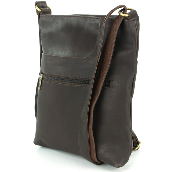 Real Leather Cross Body Messenger Shoulder Bag - Brown