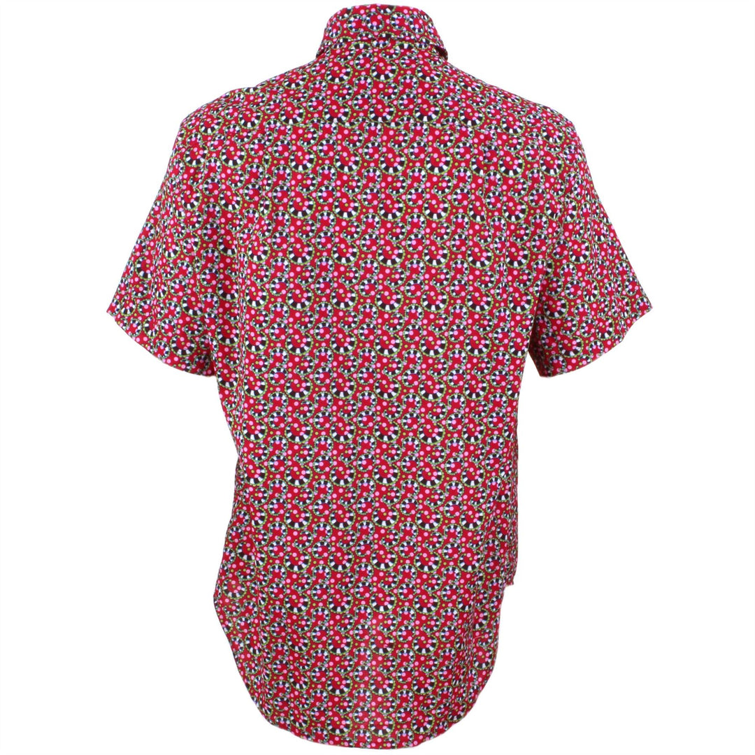 Regular Fit Short Sleeve Shirt - Black & White Swirls on Red