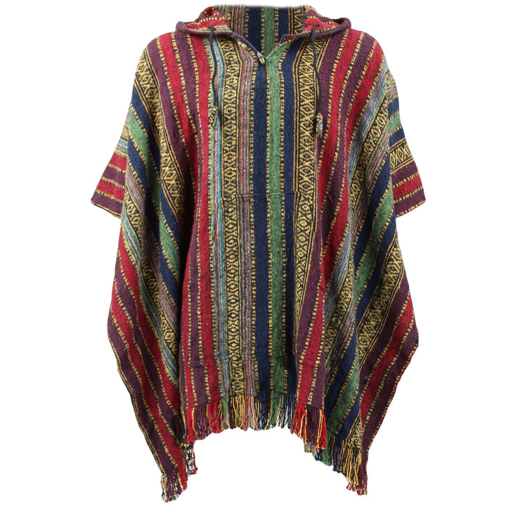 Brushed Cotton Hooded Poncho - Red Green