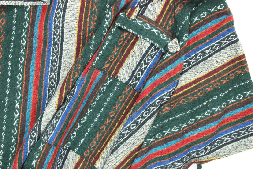 Brushed Gheri Cotton Poncho - 01 Green Orange Multi