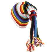 Hand Knitted Beanie Fountain Tassel Hat - Stripe Progress Rainbow