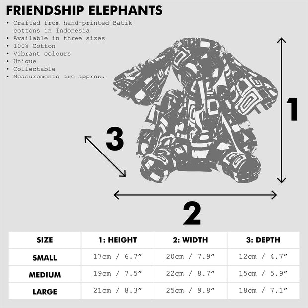 Batik Cotton Friendship Elephant - Blue Tribal Spiral